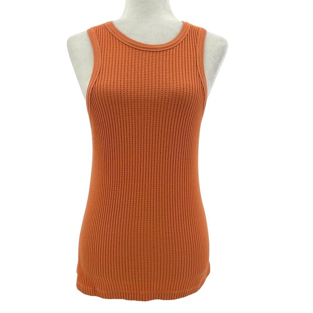 Stateside Womens Small Top Waffle Knit Thermal Sleeveless Tank Top Fitted Orange